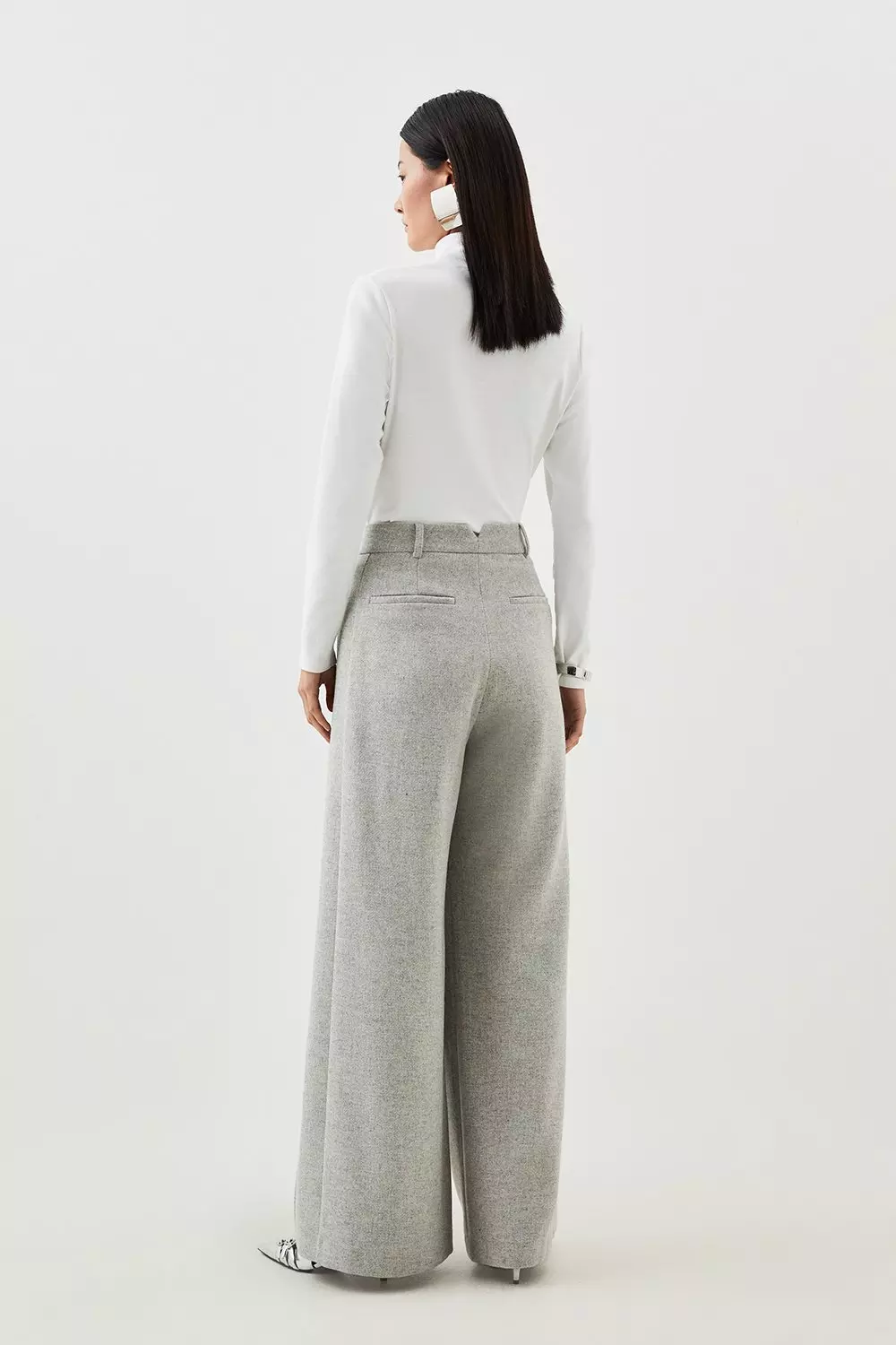 Petite grey outlet wide leg trousers